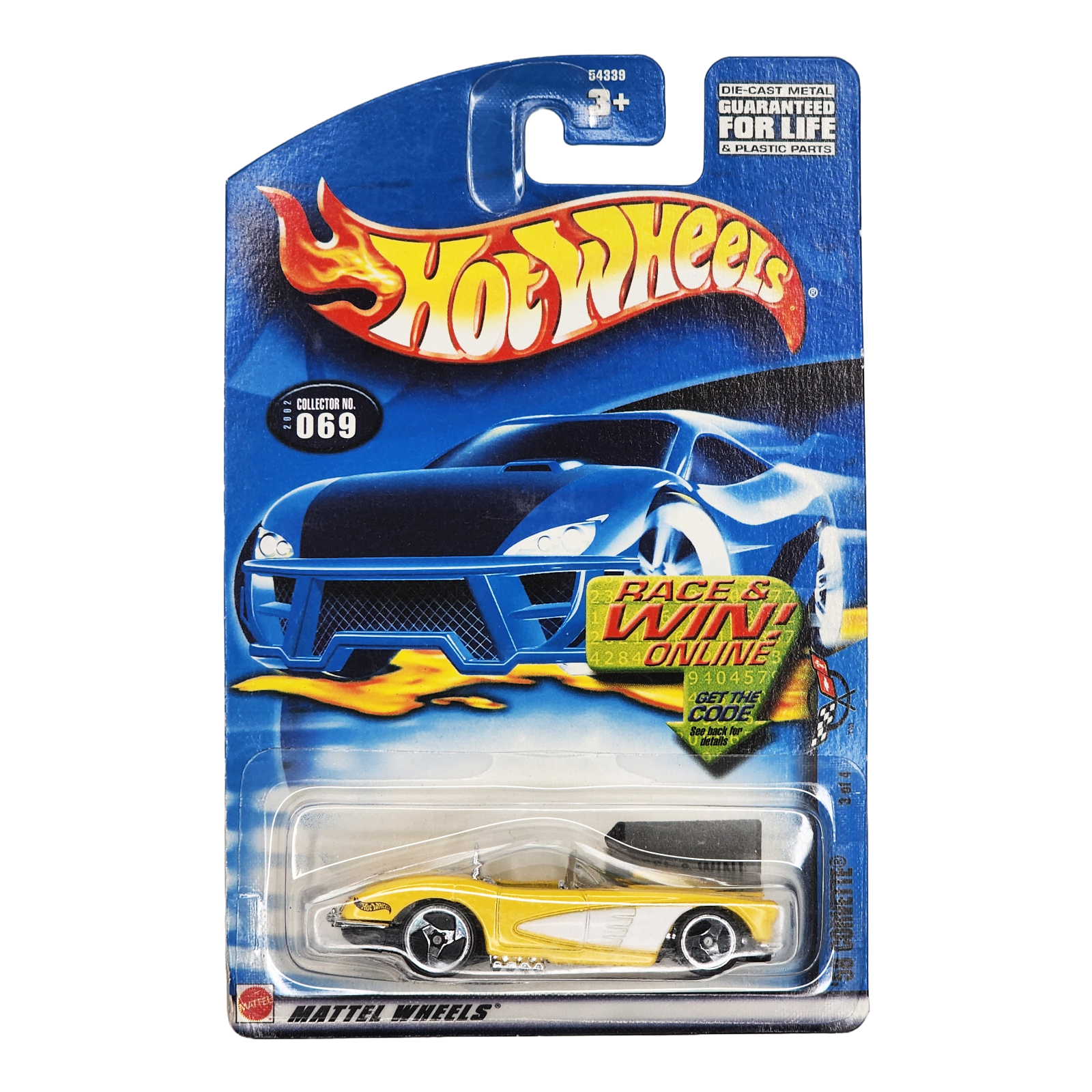 HOT WHEELS '58 Corvette Coupe Yellow Car HW Mainline Chevrolet Chevy 54339 2002