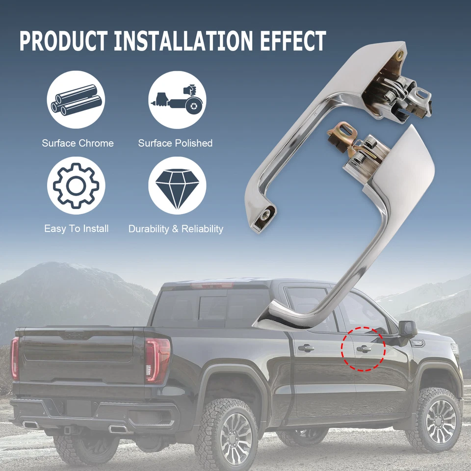 Par de manijas de puerta exteriores exteriores cromadas para camioneta Chevy GMC Foto 3 de 4