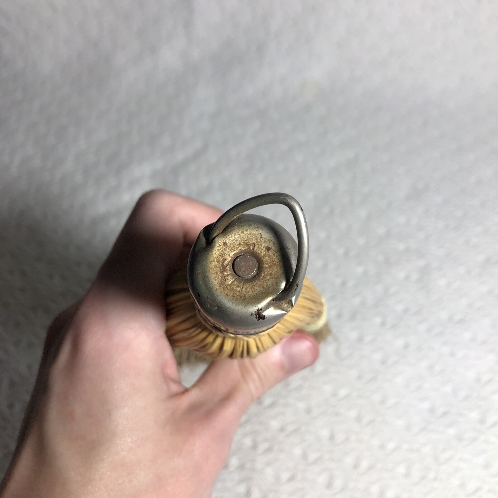 Woven Whisk Broom Vintage Hand Brush Hungary Metal Hanger 11in Yellow Thread