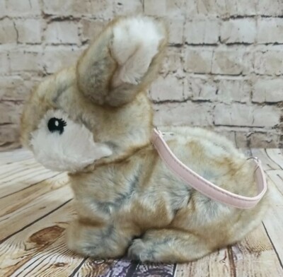 H&M Girls Bunny Plush Rabbit Purse Zipper Closure Brown Gray White