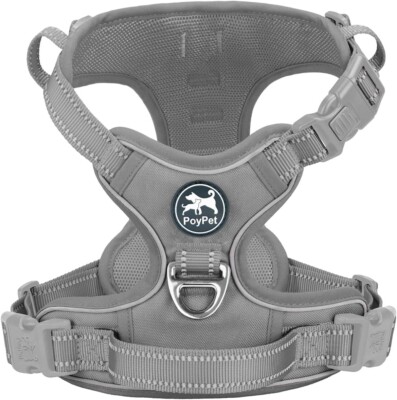 PoyPet No Pull Dog Harness | Reflective, No Choke, Adjustable Vest, Gray