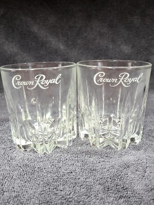 Vintage Crown Royal Whiskey Crystal Cut Starburst Lowball Rocks Glass Set Of 2