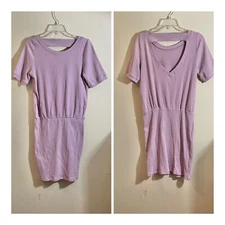 Wishlist Womens Size L Ribbed Mini Dress V-Cutout Back Lilac Purple Cotton NEW