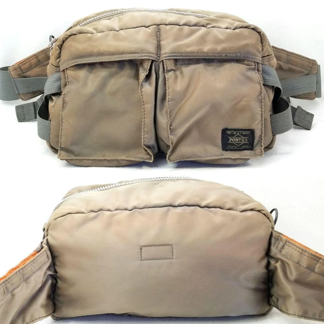 PORTER Yoshida TANKER Body Bag Gürteltasche Grün Nylon Orange Futter Japan