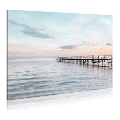 Ocean Pier Canvas Wall Art: Coastal Picture Sunset Seascape Painting Beach Ar...
