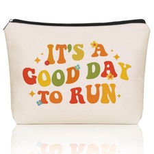 Girlly Mom Running Gifts Makeup Bag: Cute Cosmetic  Toiletry Pouch off white