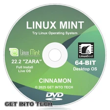 Linux Mint 22.2 Cinnamon "Zara" 64bit Bootable/Live OS DVD DISC - Try Linux