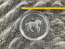 Hoya Etched Crystal Prancing Galloping Horse Wine Bottle Coaster Plate, ash tray