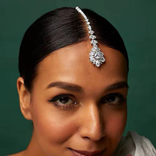Silver Tone Head Chain Forehead Jewelry Clear Round Rhinestone Crystal