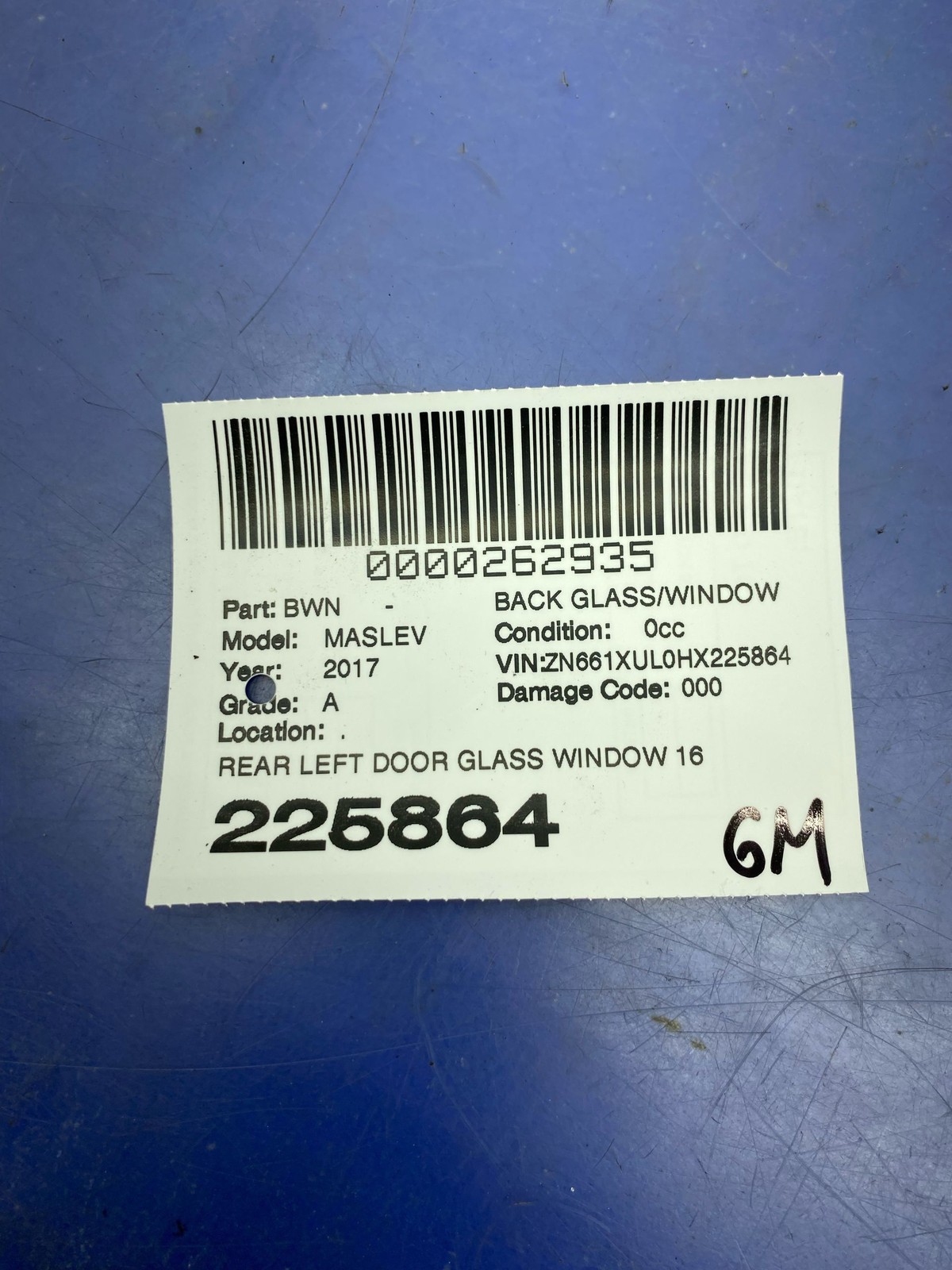 2016-2024 MASERATI LEVANTE M161 OEM REAR LEFT DOOR GLASS WINDOW