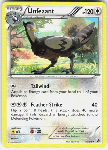 Unfezant 82/98 Rare Emerging Powers Pokemon Reverse Holo Lightly Played