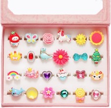 24 Adjustable Jewel Rings for Girls in Pink Gift Box   Perfect for Dress-Up