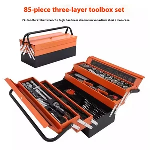 Three-layer Folding Car Repair Hardware Toolbox Set with Wrench Socket Set