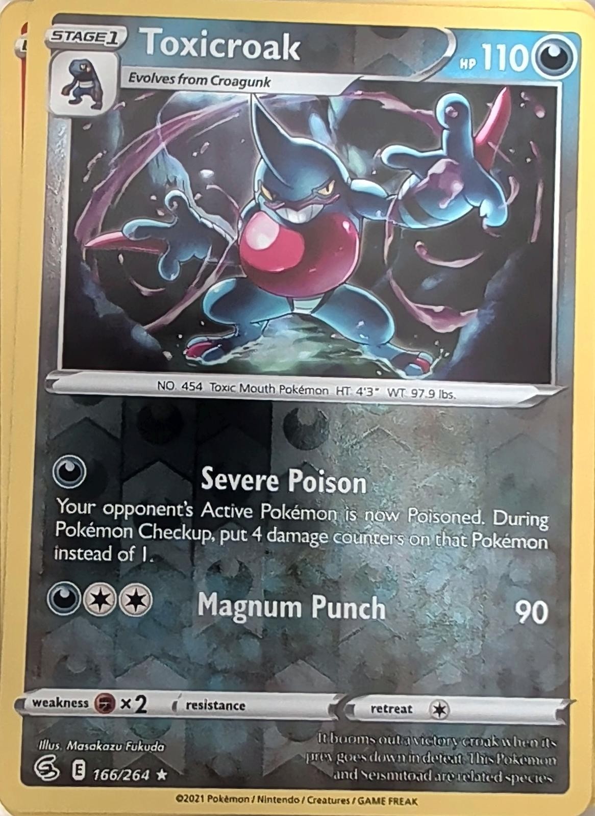 Toxicroak 166/264 Rare Fusion Strike Pokemon Reverse Holo Near Mint