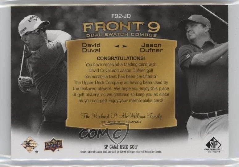 2024 SP Game Used Front 9 Dual Swatch Combos 32/49 David Duval Jason Dufner - Image 2 of 3