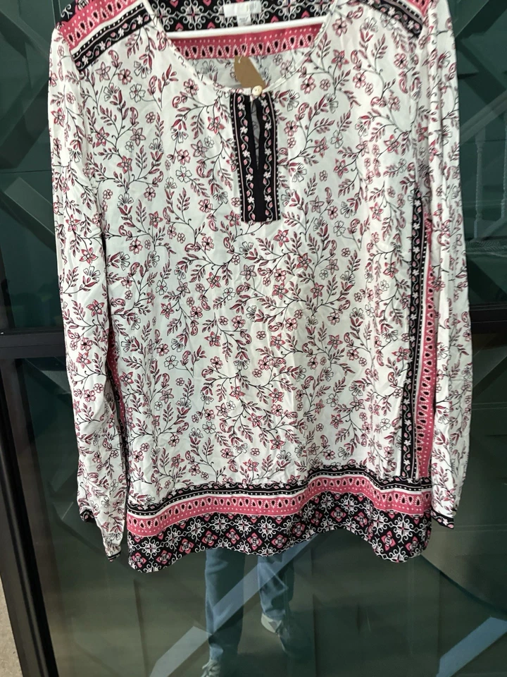 Blusa J. Jill Rosa Negra Floral Damas Manga Larga - Talla XL Foto 2 de 4