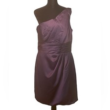 David's Bridal one shoulder, pleated bodice, eggplant color dress, size 14