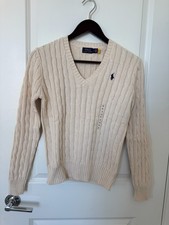 Polo Ralph Lauren Women  s Cotton Cable Knit V-Neck Sweater Cream Size S NWOT