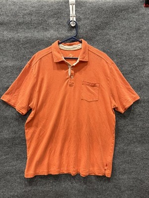 Tommy Bahama Polo Shirt Mens XL Orange Linen Cotton Pocket Casual Soft Comfort