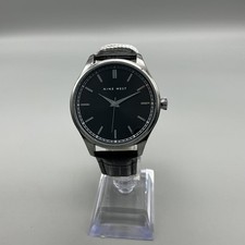 Nine West Womens Watch 42mm Silver Tone Black Dial Black Leather NWW2201W