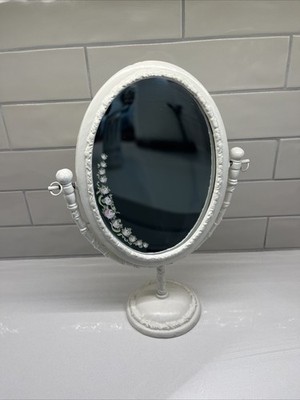 Vintage Cast Iron Double Sided Stand Mirror Oval Swivel Vanity Magnifying 15 