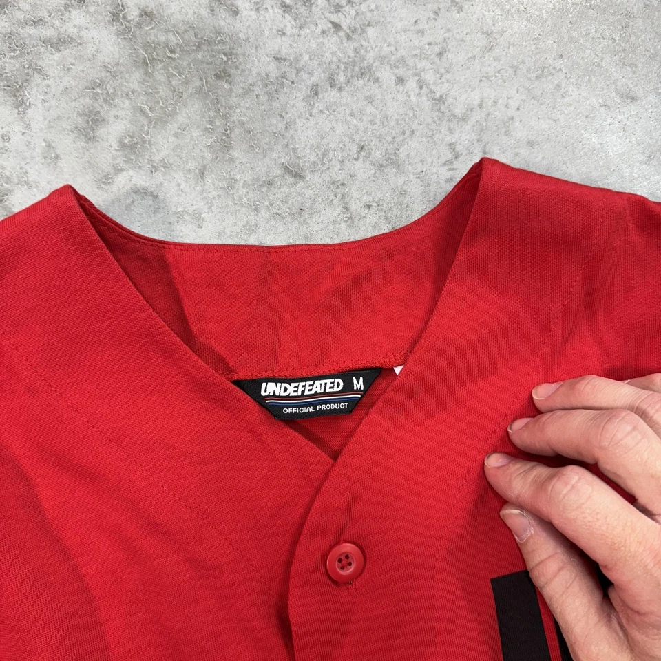 Undefeated Shirt Mens Medium Red Baseball Jersey Button Up Sports M UNDFTD Logo - Image 4 of 4