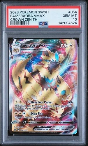 2023 POKEMON SWORD & SHIELD CROWN ZENITH #054 FULL ART/ZERAORA VMAX PSA 10