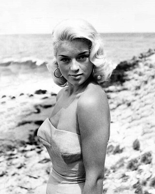 Diana Dors 1950's era pin-up in swimsuit on beach 12x18 inch poster