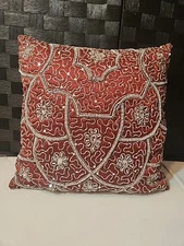 Storehouse Brand Throw Pillow Gorgous Sequined Beaded Burgundy & Silver. 14"x14"