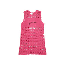Ganni Crochet Cover Up Slip Dress Shocking Pink