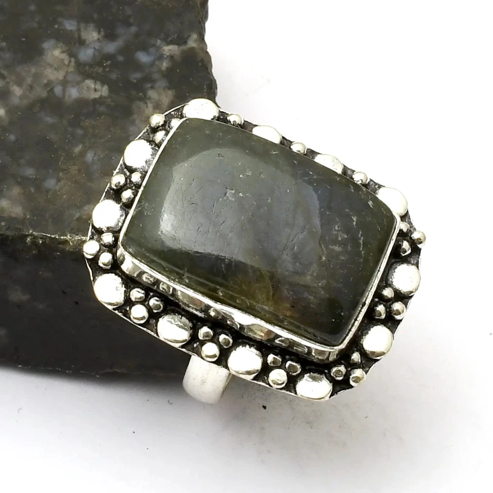 Labradorit Edelstein Handarbeit Ring Schmuck Geschenk für Neujahr US-Größe - 8 AR 33224