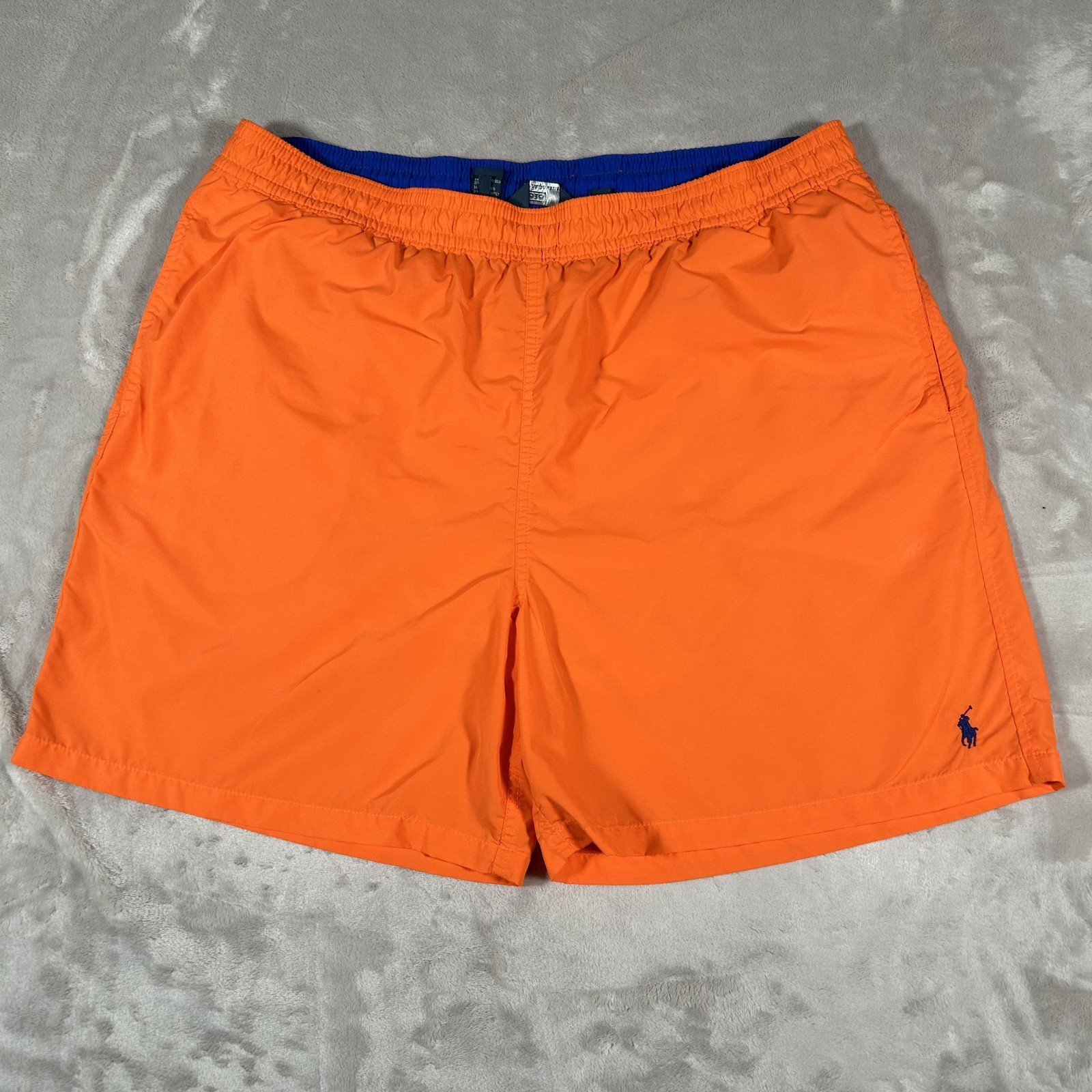 VTG Polo Ralph Lauren Swimwear Short Trunk XLT Orange Blue Pony Surf Aloha Lined