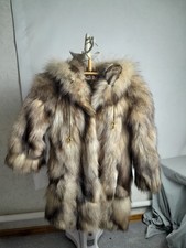 Real Arctic Fox Fur Coat Natural Frost Fox Hooded Jacket Vintage Parka S