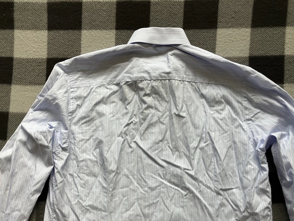 Camisa contemporánea Eton para hombre azul a rayas 39 15,5 firma sarga popelina algodón Foto 4 de 4