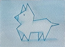 ACEO Original Art Card 2.5 x 3.5" Handmade Watercolour & Pen Geometic Dog