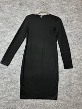 Zara Trafaluc Dress Womens Large Black Long Sleeve Bodycon Midi Minimalist LBD
