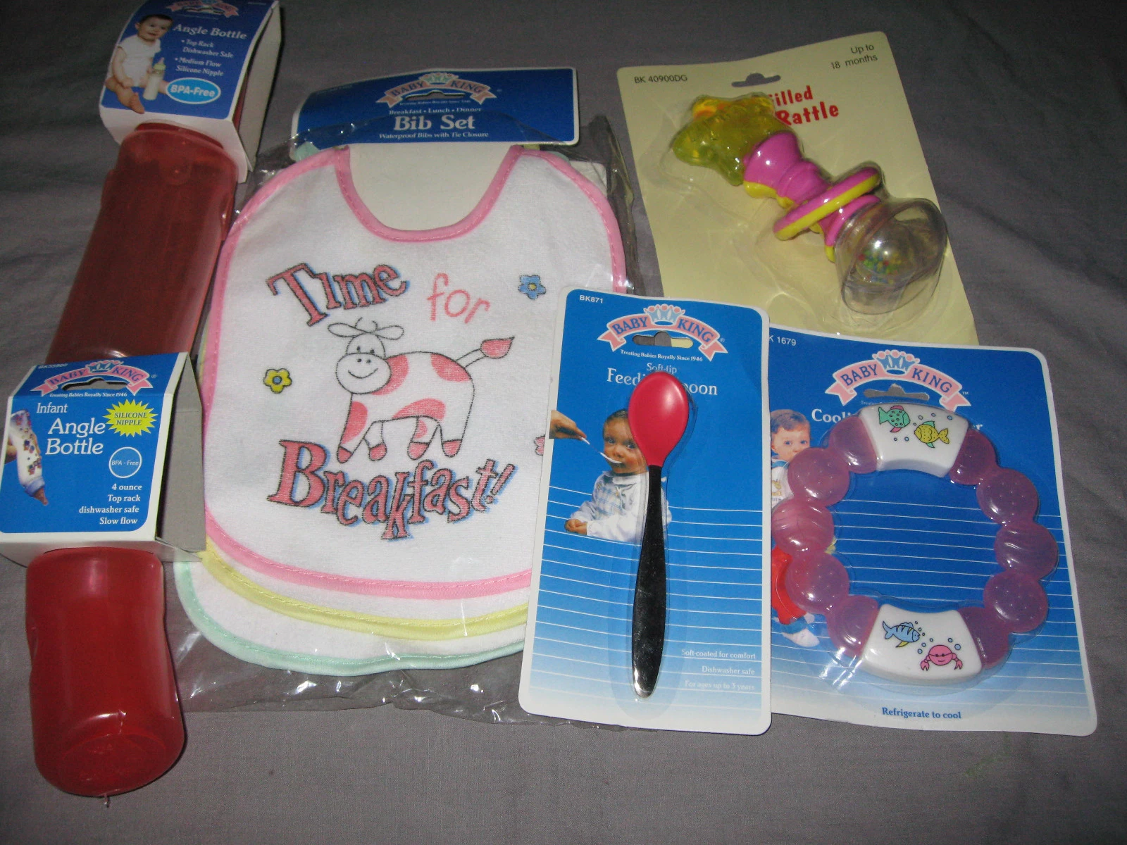 Bibs Rattle Teether Feeding Spoon Angle Bottles Baby Pink Meal Time NEW!