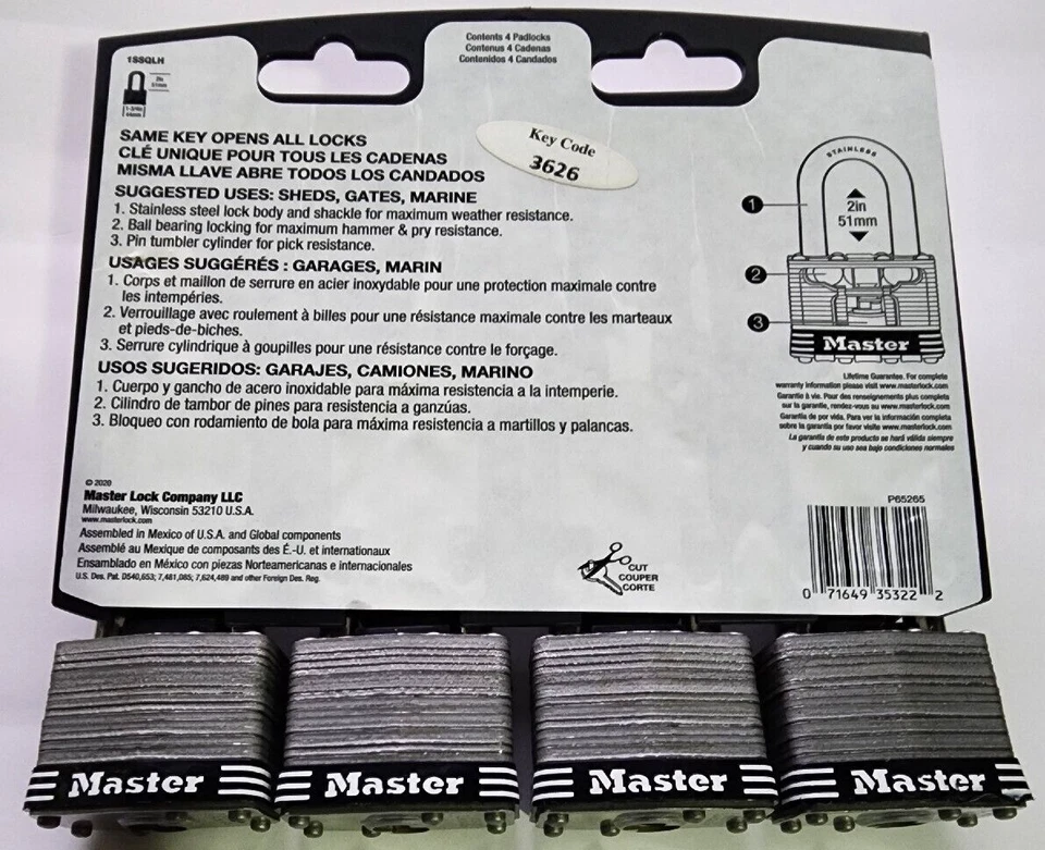 Master Lock Stainless Steel Outdoor Padlock with Key, 1-3/4 in. Wide, 2 in. Shac - Image 2 of 4