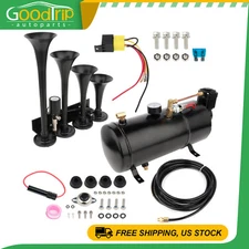 Air Horn w/ 4 Trumpet Train Sound & Compressor System Kit 0.8G 150psi