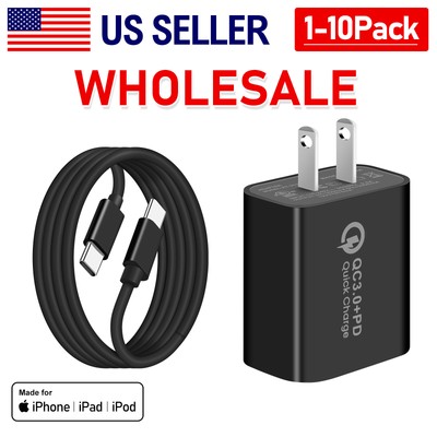 1-10 Pcs Fast Wall Charger 2 Port Adapter & Cable For iPhone16 15 Pro Max 16e 15