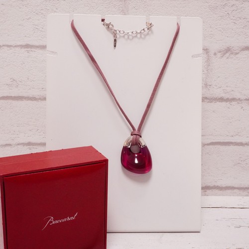 Baccarat Crystal glass Pendant necklace Silver 925 Clear deep pink w/ box Rare - 第 3/19 張圖片