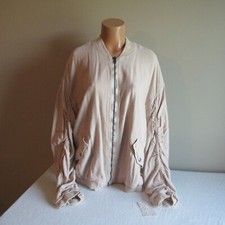 Free People Linen Blend Ruched Zip Front Jacket Blazer Almond M NWT