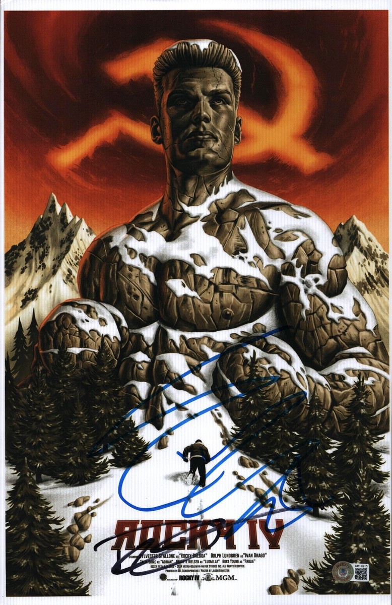 Sylvester Stallone Dolph Lundgren Signed Rocky IV 11x17 Movie