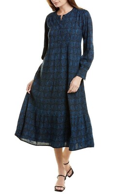 Anna Kay Long Sleeve Maxi Dress Women s Size Medium Buttons Tiered Boho Blue