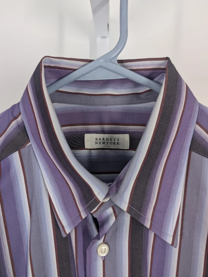Barney's New York Vintage Y2K Purple Violet Spectrum Stripe Shirt Rave Club M - Image 3 of 4