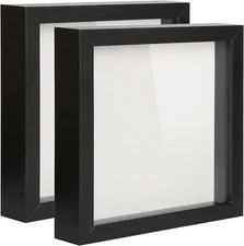 Deep Wood Shadow Box Frame Set for Memorabilia Display (Black, 2Pcs 8x8)