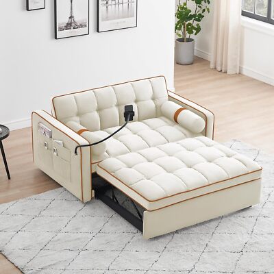 3 in 1 Convertible Pull-Out Sofa Bed Sleeper Loveseat with Phone Stand & Pillow