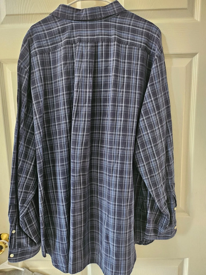 Рубашка Ralph Lauren мужская классический крой синяя клетчатая с коротким рукавом 3XB шелк лен - Изображение 2 из 4