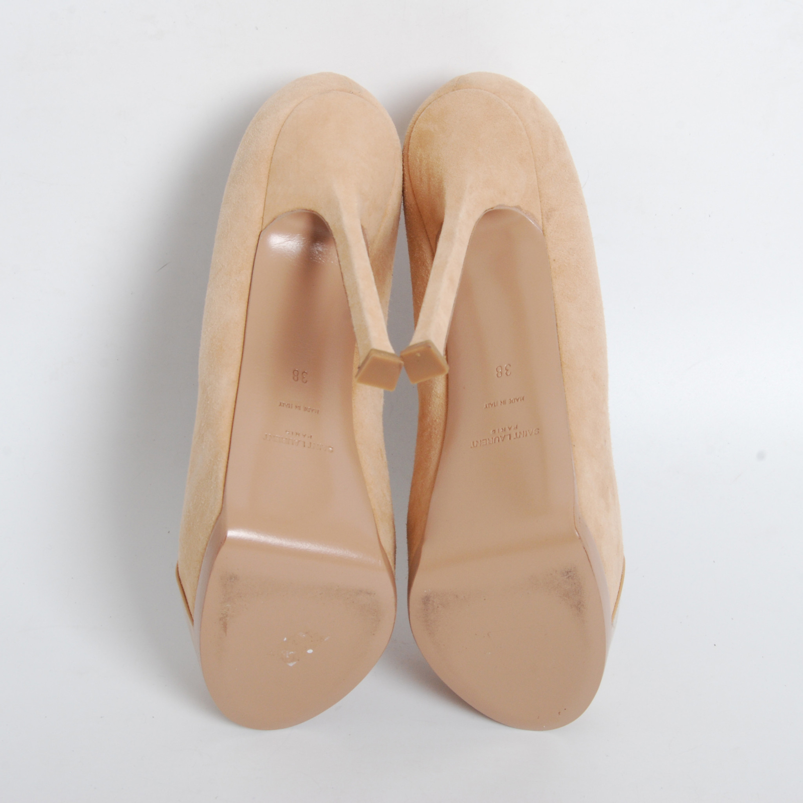 Scarpe décolleté Yves Saint Laurent donna beige pelle scamosciata tacco alto a stiletto EU 38