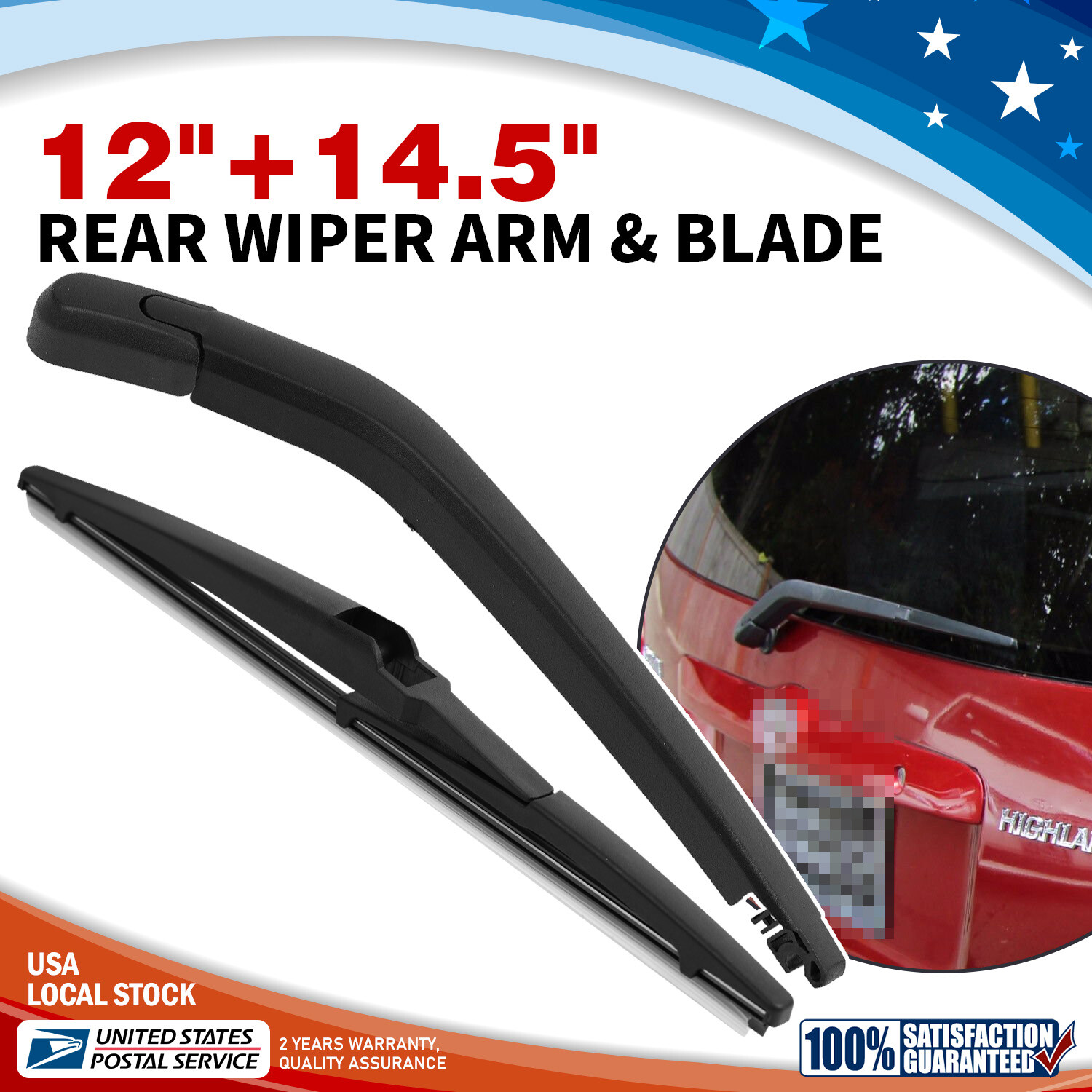 All-Season Rear Windshield Wiper Blades 12+14.5 Inch Wiper Arm & Blade Set New